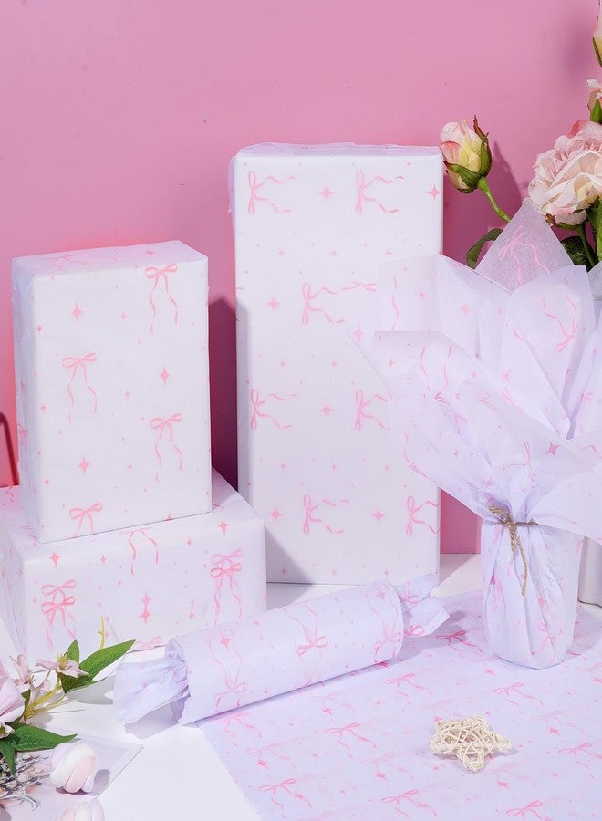 Pineraap 100 Sheets Pink Bow Tissue Paper, Cute Bowknot Printed Gift Wrap Decorative Tissue Paper for Coquette Party Birthday Bachelorette Wedding Bridal Shower DIY Crafts, 14 x 20 Inch - Image 3